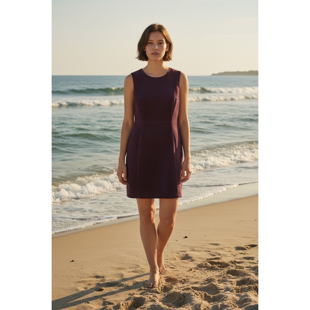 Calvin Klein Womens Plum Purple Faux Suede Sleeveless Sheath Dress 10 Gold Zip